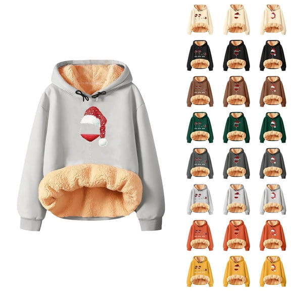 Christmas Hoodie Sweatshirts for Women 2025 Long Sleeve Lined Glass Graphic Hooded Sweatshirt Pullover Tops