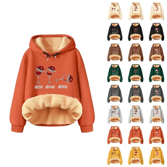Christmas Hoodie Sweatshirts for Women 2025 Long Sleeve Lined Glass Graphic Hooded Sweatshirt Pullover Tops
