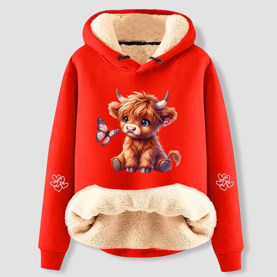 Christmas Hoodie For Women Funny Highland Cow Print Casual Loose Fit Cozy Sweatshirt Warm Xmas Blouses Long Sleeve Pullover Tops Fall Winter Loungewear Outfits Clothes