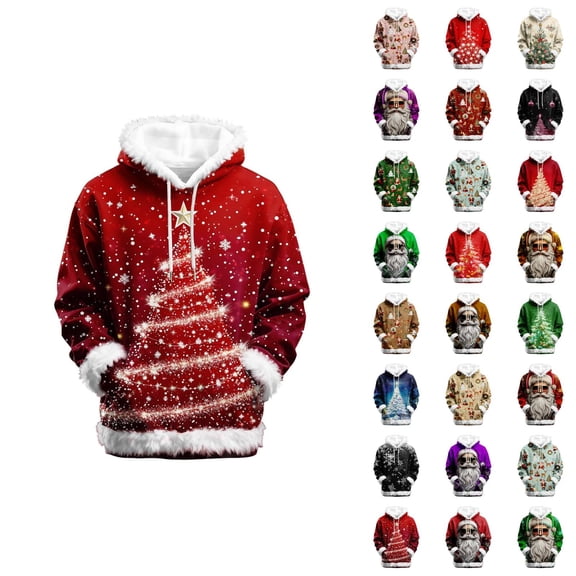 Christmas Hoodie for Women 2025 Long Sleeve Trim Xmas Holiday Graphic Hooded Sweatshirt with Pockets Pullover Top