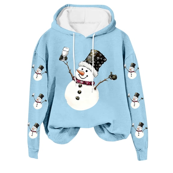 Christmas Hoodie for Women Long Sleeve Aesthetic Snowman Pattern Hoodie Cute Y2K Fall Pullover Hoodies