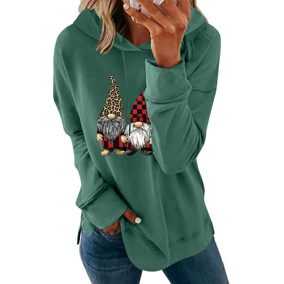 Christmas Hoodie for Women Long Sleeve Graphic Print Holiday Pullover Shirts with Pocket Green-2 XL