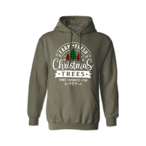 Christmas Hoodie for Women & Men, Plaid Christmas Tree Graphic Hoodie, Cozy Unisex Hooded Sweatshirt - Military Green