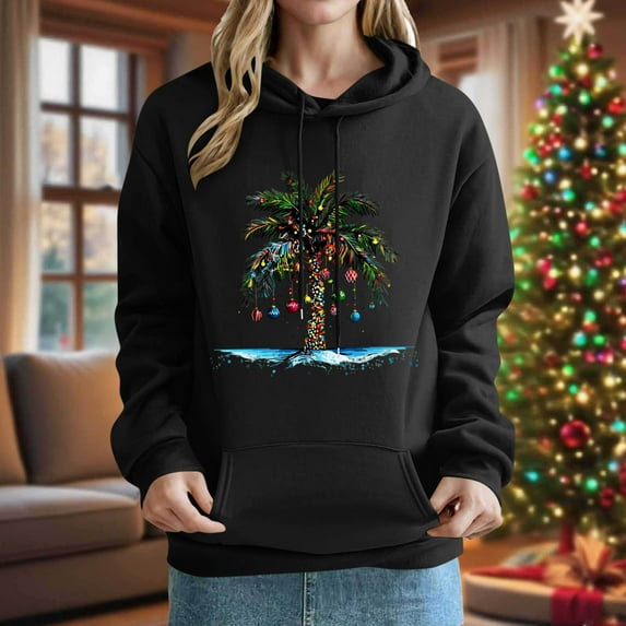 Christmas Hoodie for Women Trendy Winter Xmas Tree Sweatshirt Loose Vintage Holiday Top Vacation Long Sleeve Funny Tops Casual Pullover