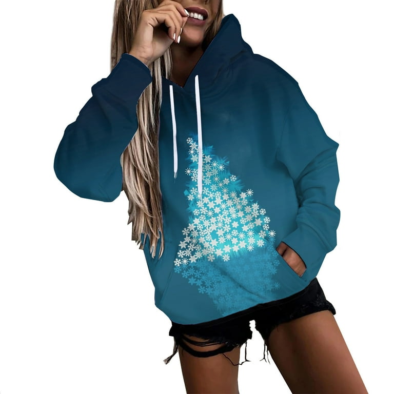 Christmas Hoodie for Womens Elk Snowflake Print Hooded Sweatshirts Long Sleeve Loose Pullover Color Block Hoodies Tops Walmart