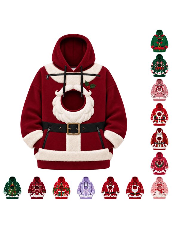 Christmas Hoodie with Cat Dog Pouch Pullover Dog Carrier Hoodie with Large Pockets Womens Mens Christmas Top