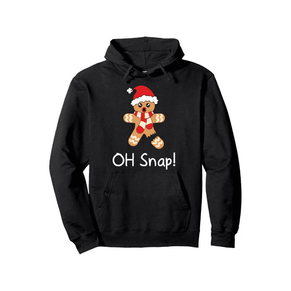 Christmas Hoodie with Oh Snap! Gingerbread Print - Soft Fleece Pullover Sweatshirt, Black Holiday Gift for Men, Women