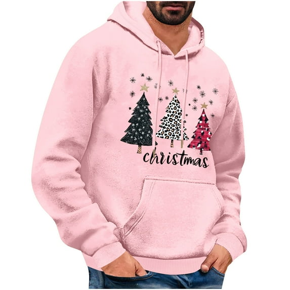 Christmas Hoodies For Men Fashion Casual Color Block Hoody Classic Printed Graphic Holiday Hooded Sweatshirts With Pocket