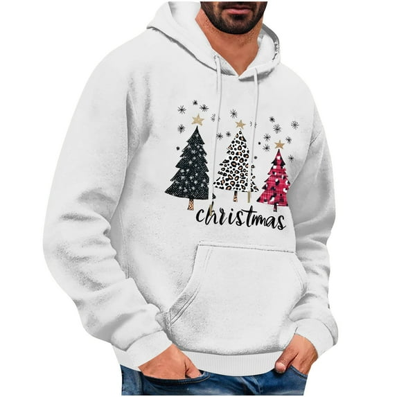 Christmas Hoodies For Men Fashion Casual Color Block Hoody Classic Printed Graphic Holiday Hooded Sweatshirts With Pocket