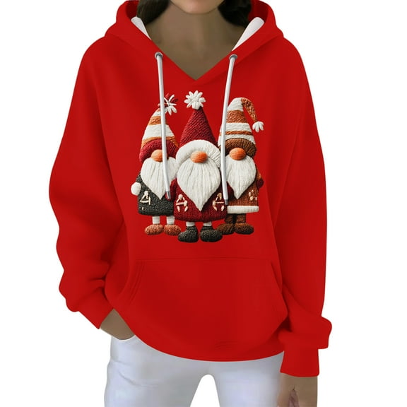 Christmas Hoodies For Women Funny Cute Printed Holiday Sweatshirt Winter Oversized Pullover Tops with Drawstring for Casual Wear