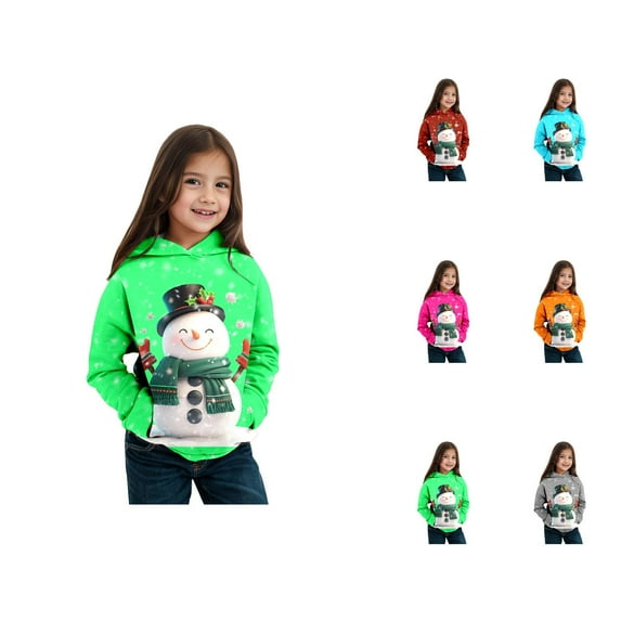 Christmas Hoodies for Girl Holiday Long Sleeve Cute Graphic Hooded Sweatshirt with Pockets Kids Pullover Tops