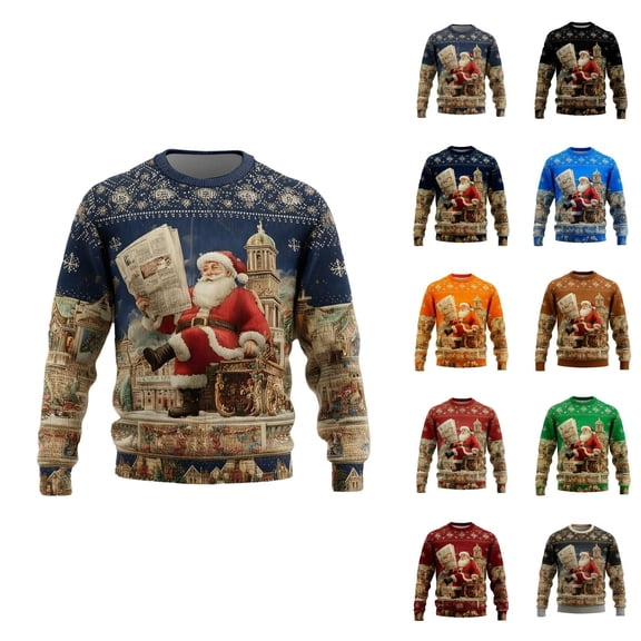 Christmas Hoodies for Men Sweatshirts for Men Knit Ribbed Pullover Crewneck Design for Holiday Events and Daily Wear