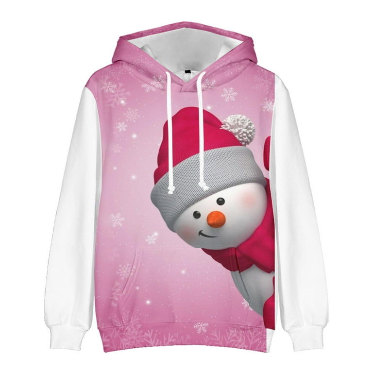 Christmas Hoodies for Men Trendy 3D Snowman Printed Pullover Long
