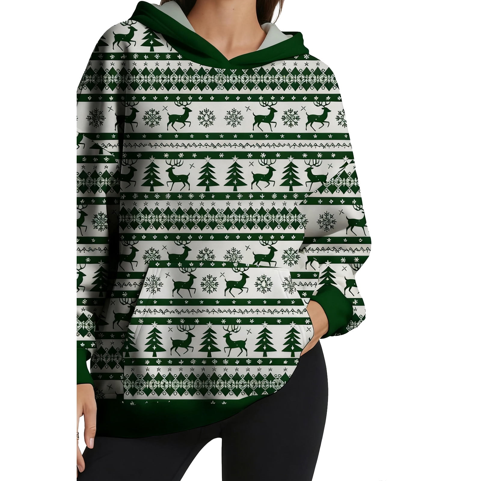 Heloto Women's Christmas Pink Sweatshirt – Santa & Tree Graphic, Fleece, Loose Fit (Large) - View #7