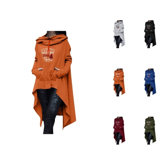 Christmas Hoodies for Women 2025 Long Sleeve Irregular Hem Xmas Graphic Hooded Sweatshirt with Pockets Pullover Tops
