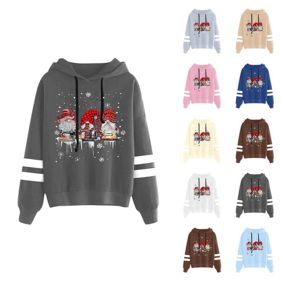 Christmas Hoodies for Women Long Sleeve Cute Graphic Hooded Sweatshirt Pullover Top