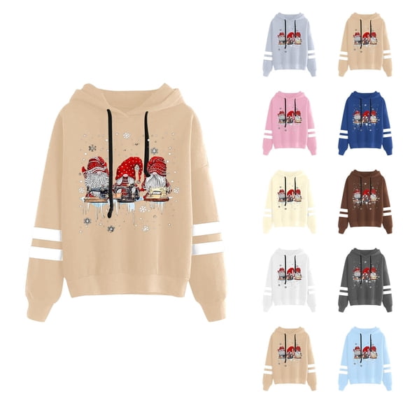 Christmas Hoodies for Women Long Sleeve Cute Graphic Hooded Sweatshirt Pullover Top