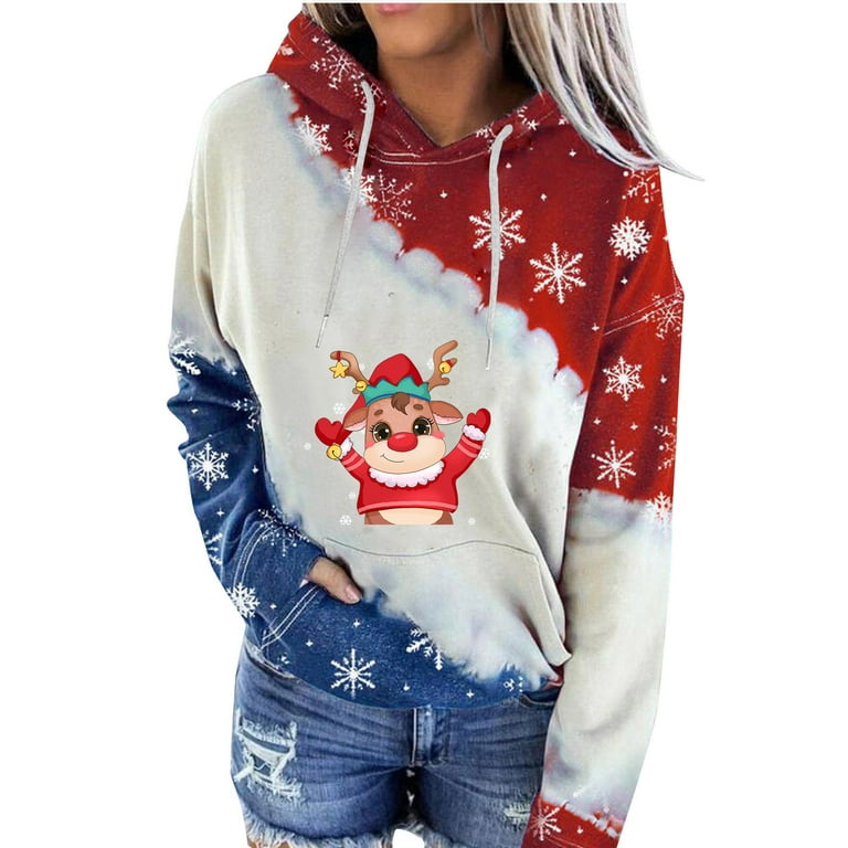 Christmas Hoodies for Womens Cute Xmas Santa Tree Print Soft