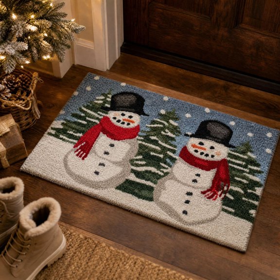 Christmas Hooked Accent Rug, Festive Tufted Decorative Floor Mat for Entryway Bathroom Living Room