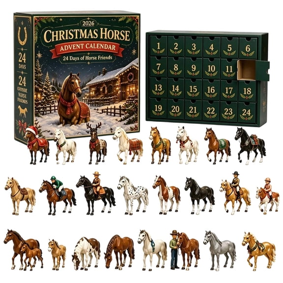Christmas Horse Advent Calendar, 24-Day Countdown with Mini Horse Figurines, Holiday Decor Gift for Horse Lovers