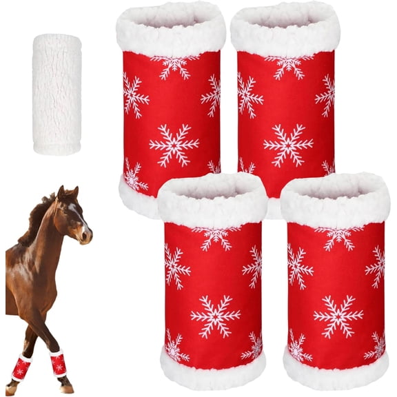 Christmas Horse Leg Wraps Tutuviw 4Pcs Christmas Horse Tack Leg Wraps Red Horse Leg Protectors Equestrian Decoration Christmas Themed Horse Leg Wraps Soft Thick Plush Lining Standing Wraps