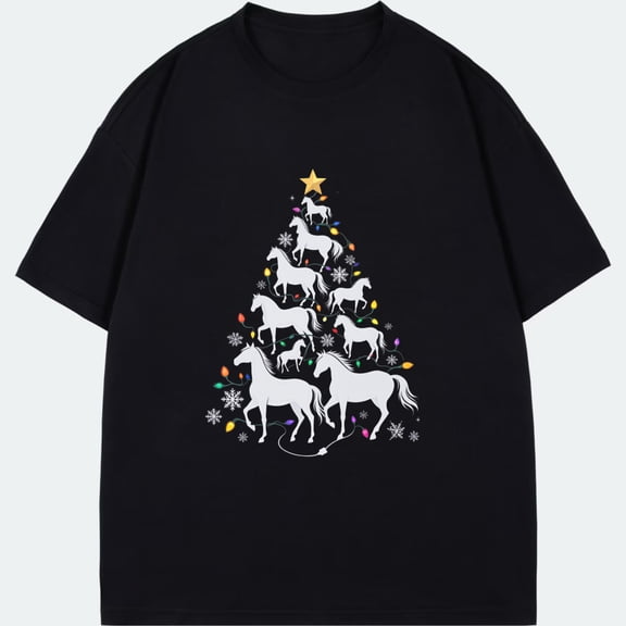 Christmas Horse Tree T Shirt Black Holiday Horse Pattern For Christmas Party And Gift
