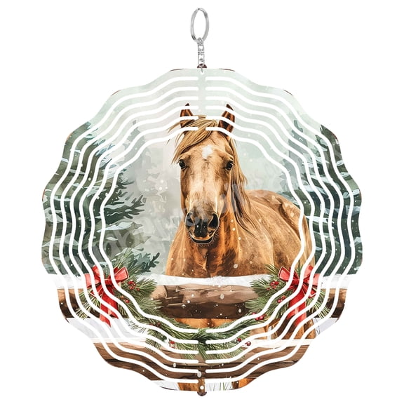 Christmas Horse Wind Spinner Metal Outdoor Decor Winter Holiday Watercolor Multicolor