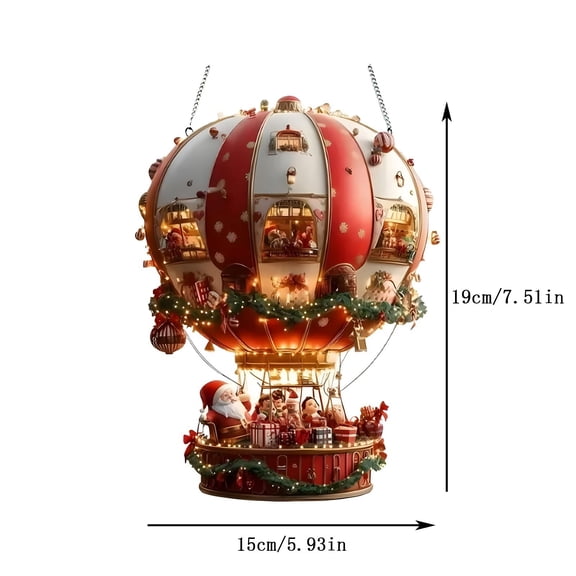 Christmas Hot Air Balloon Ornament/ Christmas Hot Balloon Decoration Santa Hanging Ornament 2D Acrylic Holiday Themed Home Decor Round Wall Accent For Xmas Tree Festive