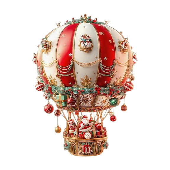 Christmas Hot Air Balloon with Santa and Gifts, 2D Acrylic Christmas Hot Air Balloon with Santa Suncatcher Indoor Window ChristmasTheme Stained Glass Light Hanging Decor