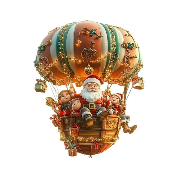 Christmas Hot Air Balloon with Santa and Gifts, 2D Acrylic Christmas Hot Air Balloon with Santa Suncatcher Indoor Window ChristmasTheme Stained Glass Light Hanging Decor