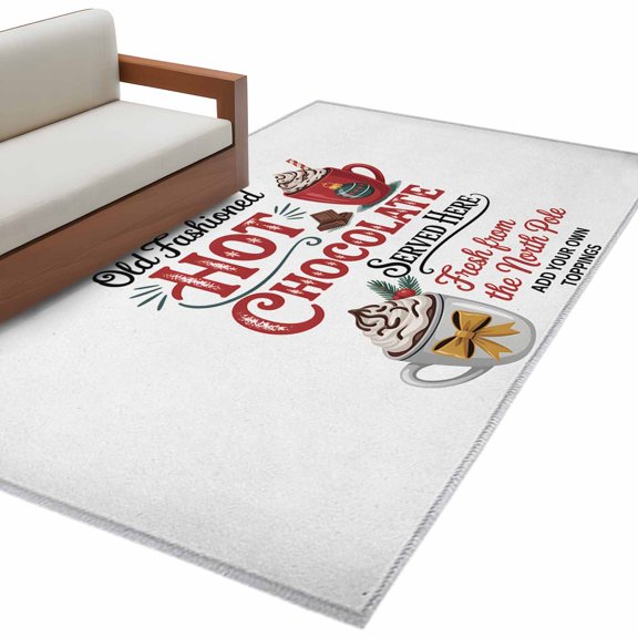 Christmas Hot Chocolate Cocoa Area Rug 3x5ft Coffee Winter Red Cup Non-Slip Washable Square Rugs Soft Felt Indoor Floor Mat for Bedroom Kitchen Living Room Bathroom