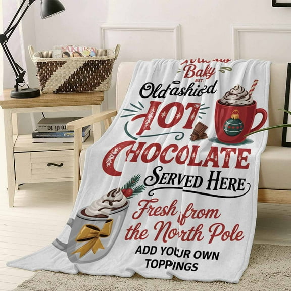 Christmas Hot Chocolate Cocoa Throw Flannel Blanket 50x80In Coffee Winter Red Cup Super Soft Cozy Bed Blanket, Lightweight Plush Fuzzy Bed Throw for Bedroom Sofa Couch Living Room