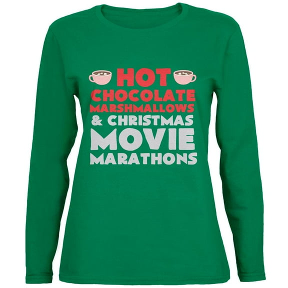 Christmas Hot Chocolate Green Womens Long Sleeve T-Shirt - Small