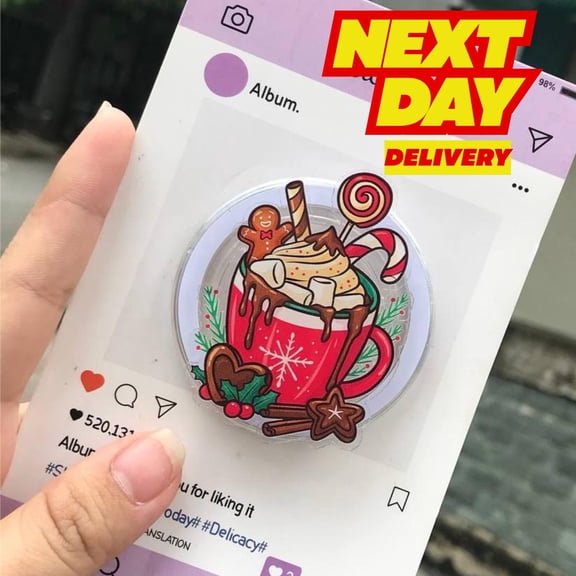 Christmas Hot Chocolate MagSafe Phone Grip: 2-in-1 Marshmallow Hot Cocoa Magnetic , Cozy Drink Phones Holder for Holiday