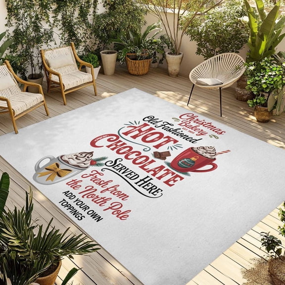 Christmas Hot Chocolate Outdoor Rug 3x5 Ft - Reversible Patio Rug Outdoor Camping Rugs, Winter Cocoa Vintage Washable Indoor Outdoor Area Rugs, Non-Slip Outdoor Carpet Runner for Deck/Porch