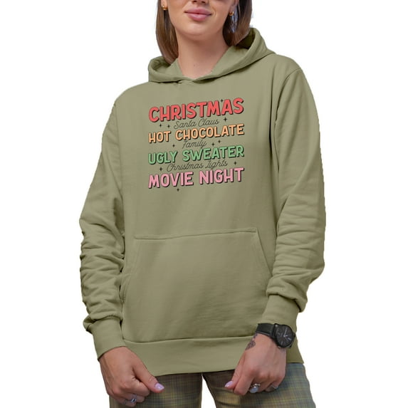 Christmas, Hot Chocolate, Ugly Sweater, Movie Night Quote Merch Gift, Sand Hooded Sweatshirt or Hoodie, 3XL