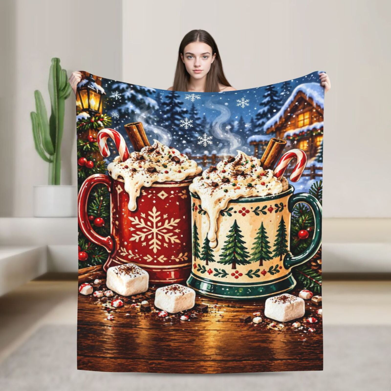 Christmas Hot Cocoa Blanket Candy Canes And Marshmallows Cozy Winter ...