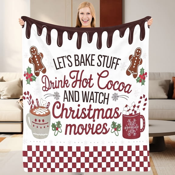 Christmas Hot Cocoa Quote Print Flannel Throw Blanket, Choose From 30 x 40, 40 x 50, 50 x 60, 60 x 80 Inches, Soft Cozy Blanket for Sofa