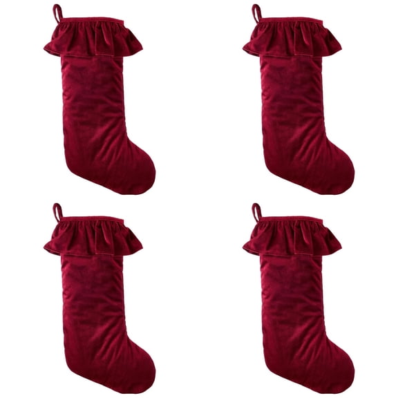 Christmas Hot! Ruffle Red Velvet Christmas Stockings, 20" (4 Count)