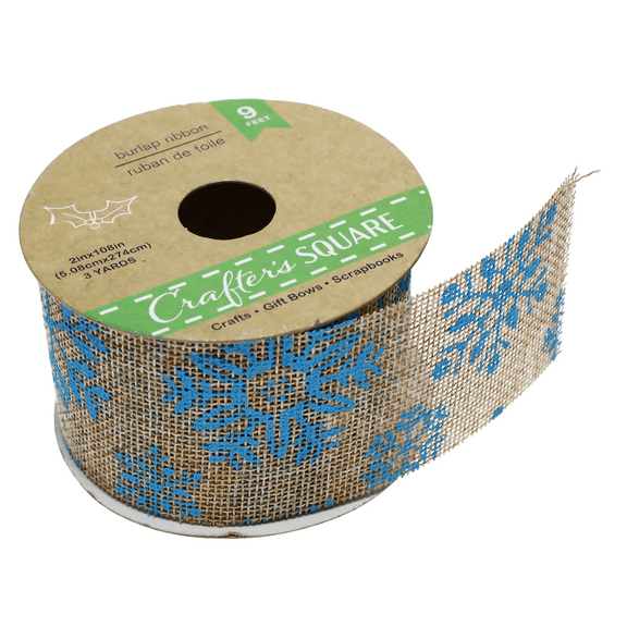 Christmas House 2" Printed Christmas Burlap Ribbon, 9 ft. Rolls; Blue Snow