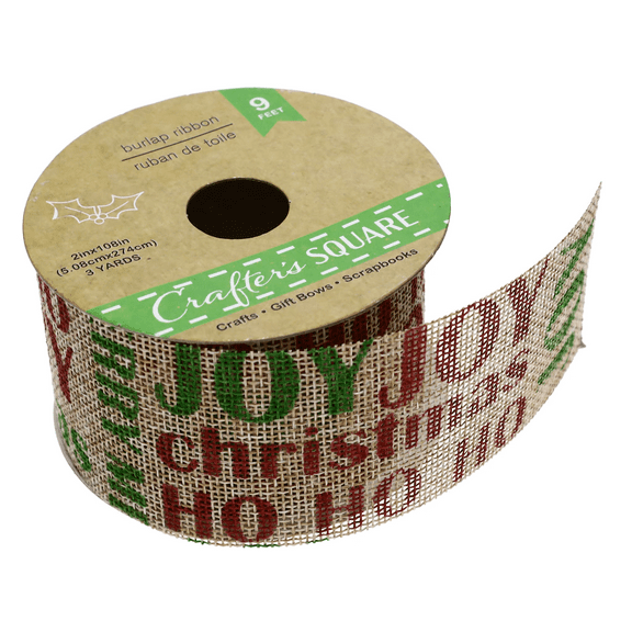 Christmas House 2" Printed Christmas Burlap Ribbon, 9 ft. Rolls; Christmas, Joy, HoHoHo…