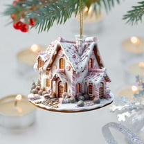 Christmas House Acrylic Hanging Ornament, 3" Clear Village Scene, Tree/Wreath/Fireplace/Car Décor, Gift-Boxed Keepsake, 1 pc,E