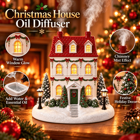 Christmas House Aroma Diffuser – Holly Townhouse, Light-Up Holiday ...