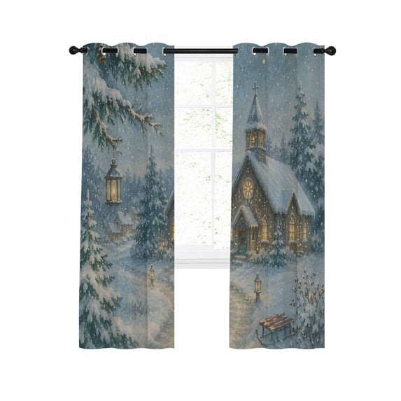 Christmas House Blackout Curtains 54 Inches Length, Snowfall Forest ...