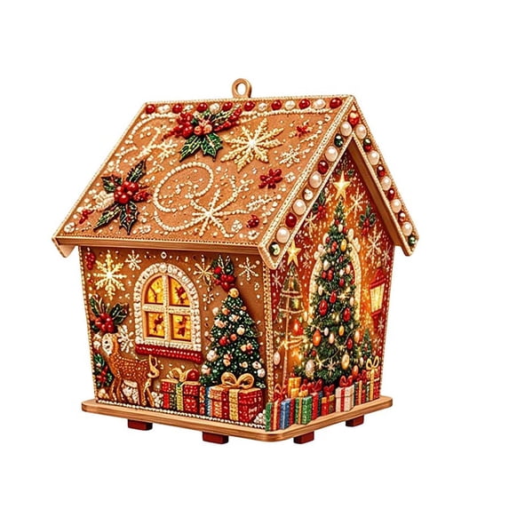 Christmas House DIY Ornament, Wooden Holiday Hanging Craft Kit, Festive House Decoration for Christmas Tree Wall Window Gift Decor