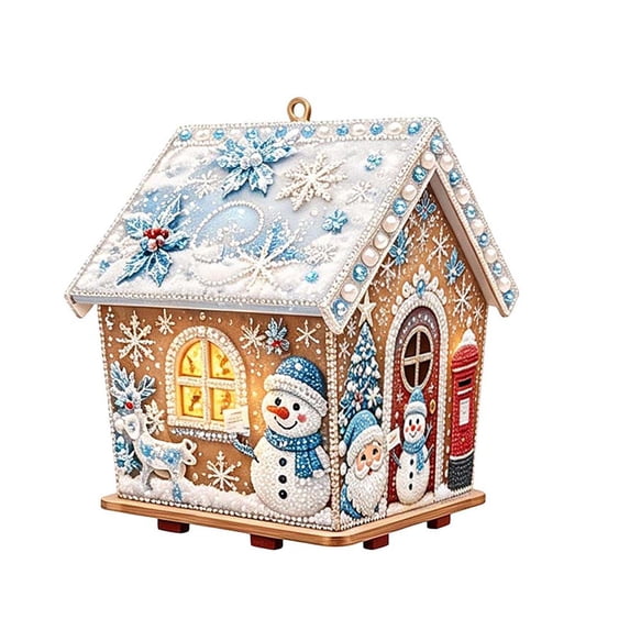 Christmas House DIY Ornament, Wooden Holiday Hanging Craft Kit, Festive House Decoration for Christmas Tree Wall Window Gift Decor
