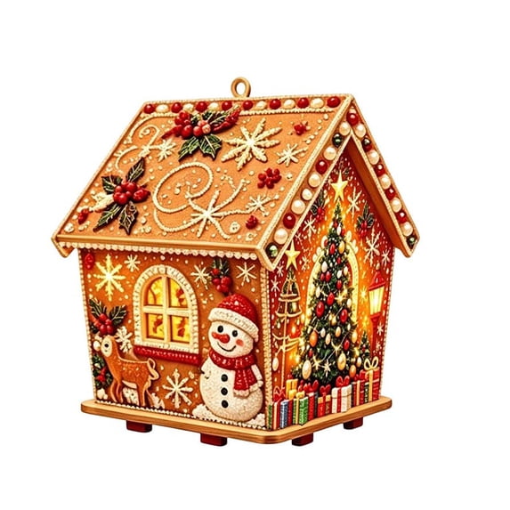 Christmas House DIY Ornament, Wooden Holiday Hanging Craft Kit, Festive House Decoration for Christmas Tree Wall Window Gift Decor