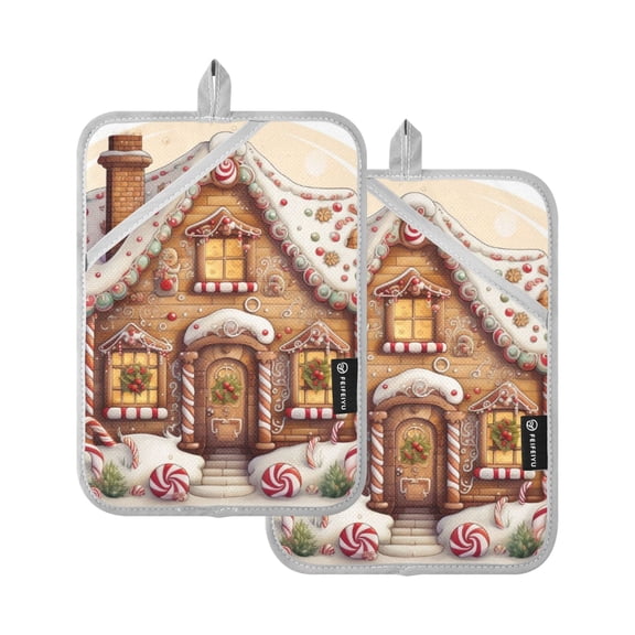 Christmas House Decorations Pot Holders Set of 2 Heat Resistant Kitchen Oven Gloves Potholder Cooking Baking Microwave Mitts