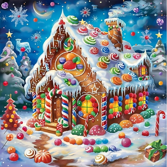 Christmas House Diamond Painting Kits for Adults, DIY Cartoon Candy House Full Round Diamond Art Kits for Adults Beginners, Winter Gem Art Painting Craft Kit for Home Wall Decor 12 X 12 Inch