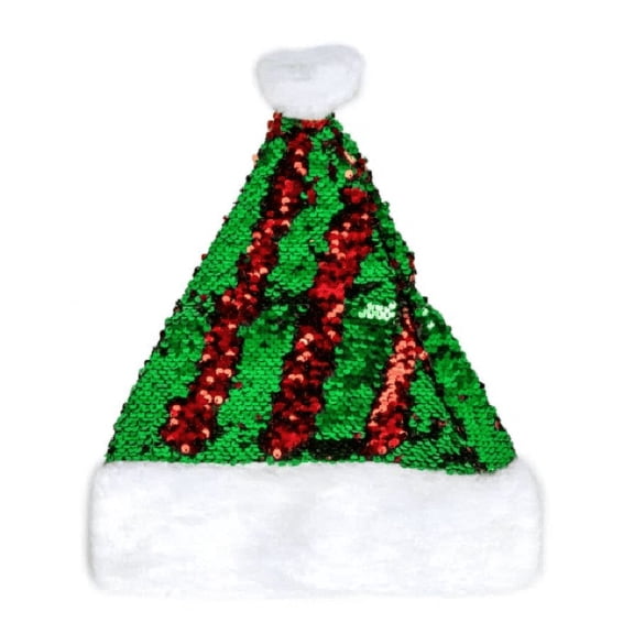 Christmas House Festive Reversible Sequin Santa Hats, 15 in.; Green